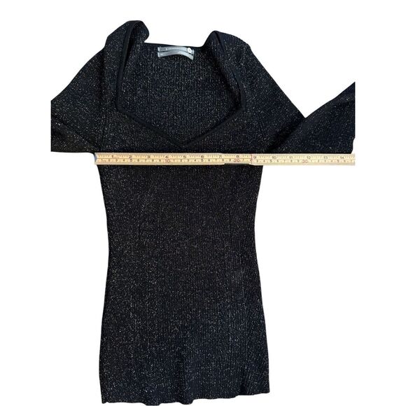 A by Anthropologie Black/Gold Metallic Lures Sweetheart Neck Ribbed Sweater Sz X - Picture 5 of 10